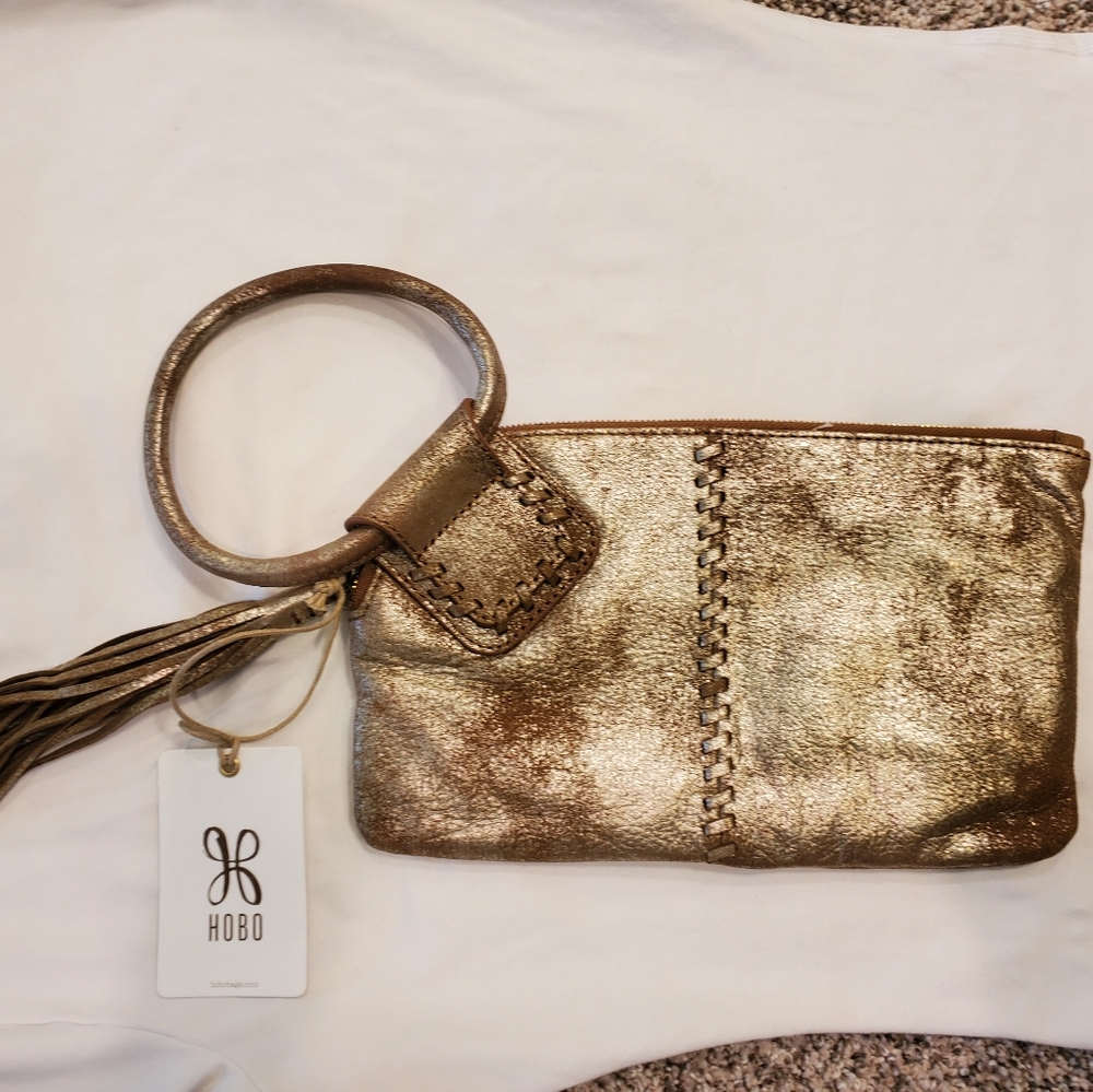Hobo Metallic Gold Leather Wristlet Clutch
